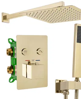 Sprchy a sprchové panely Podomítková sprchová sada REA FENIX DAVIS s termostatem + box zlatá