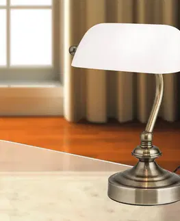 Stolní lampy kancelářské Orion Klasická stolní lampa Zora se skleněným stínidlem