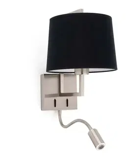 Nástěnná svítidla s látkovým stínítkem FARO FRAME nástěnná lampa, nikl/černá, se čtecí lampičkou