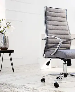 Designové a luxusní křesla do pracovny a kanceláře Estila Moderní kancelářská židle Big Deal v šedé barvě s kovovou konstrukcí s nastavitelnou výškou 107-117cm
