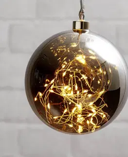 Vánoční osvětlení do oken STAR TRADING Glow LED dekorační koule ze skla, Ø 15cm šedá