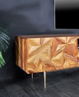 Luxusní a designové televizní stolky Estila Art deco masivní TV stolek Sovoy z palisandrového dřeva přírodní hnědé barvy se zlatými nožičkami 160cm