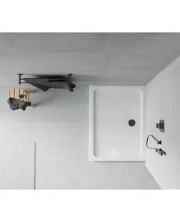 Sprchové vaničky Obdélníková sprchová vanička MEXEN FLAT SLIM 130x100 cm bílá + černý sifon