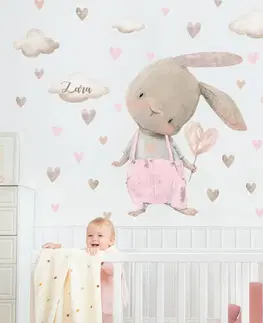 Samolepky na zeď Samolepky nad postýlku pro miminko - Zajíček v pastelové růžové