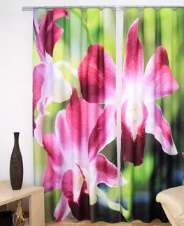 Luxusní hotové závěsy s potiskem 3D Závěsy na okna zelené barvy s růžovými květy
