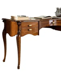 Stylové a luxusní pracovní a psací stoly Estila Rustikální luxusní psací stůl Pasiones z masivního dřeva a vyřezávanými nožičkami s pěti zásuvkami 150cm