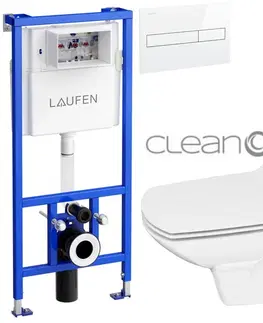 WC sedátka LAUFEN Rámový podomítkový modul CW1 SET s bílým tlačítkem + WC CERSANIT CLEANON CARINA + SEDÁTKO H8946600000001BI CA3