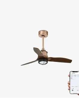 Ventilátory FARO JUST FAN XS LED, měď/dřevo, stropní ventilátor 81cm SMART