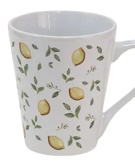 Hrnky a šálky Keramický hrnek s motivem citrónů Lemons & Leafs - Ø 9*10 cm / 300 ml Clayre & Eef LELMU