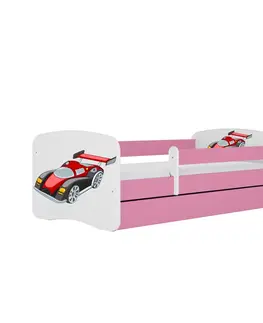 Dětské postýlky Kocot kids Dětská postel Babydreams závodní auto růžová, varianta 70x140, se šuplíky, s matrací