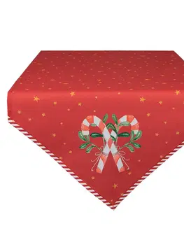 Ubrusy Červnený bavlněný běhoun na stůl Happy Little Christmas - 50*160 cm Clayre & Eef HLC65