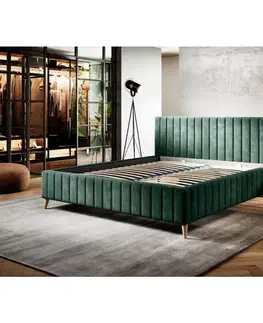 Čalouněné postele Manželská postel s roštem Tamina, 180x200, Tmavě Zelená