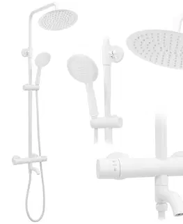 Sprchy a sprchové panely Sprchový set s termostatem Rea Lungo bílý - vanová baterie, dešťová a ruční sprcha