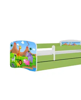 Dětské postýlky Kocot kids Dětská postel Babydreams safari zelená, varianta 70x140, se šuplíky, bez matrace