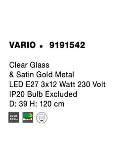 Designová závěsná svítidla NOVA LUCE závěsné svítidlo VARIO čiré sklo a saténový zlatý kov E27 3x12W 230V IP20 bez žárovky 9191542
