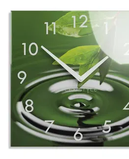 Nástěnné hodiny Dekorační skleněné hodiny 30 cm v zelených odstínech