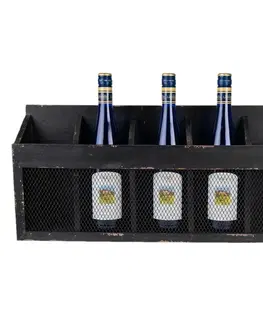 Stojany na víno Černá antik nástěnná police na víno Baesta - 60*13*28 cm Clayre & Eef 5H0518