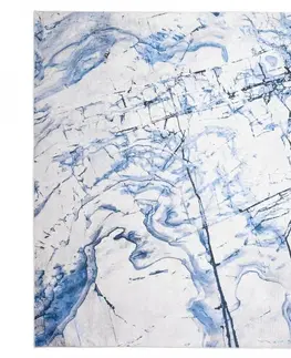 Moderní koberce Jednoduchý bílý a modrý koberec s abstraktním vzorem Šířka: 140 cm | Délka: 200 cm