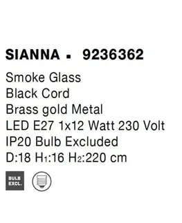 Designová závěsná svítidla NOVA LUCE závěsné svítidlo SIANNA kouřové sklo mosazný zlatý kov E27 1x12W 230V IP20 bez žárovky 9236362