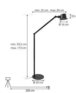Stojací lampy Lucande Lucande Silka stojací lampa, výška 173 cm, nastavitelná, černá