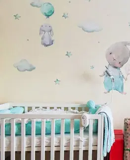 Samolepky na zeď Samolepky do dětského pokoje - Mentolové zajíčky, hvězdy a obláčky