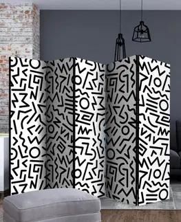Paravány Paraván Black and White Maze Dekorhome 135x172 cm (3-dílný)