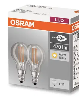 LED žárovky OSRAM E14 4W 827 LED žárovka - kapka, sada 2ks