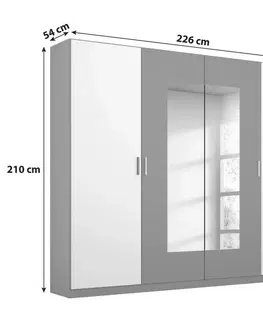 Šatní skříně s otočnými dveřmi Skříň S Otočnými Dveřmi Borneo Š: 226cm Šedá/bílá