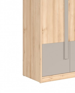 Šatní skříně JERIMOTH šatní skříň 2D, buk iconic/bílý lesk/šedá, 5 let záruka
