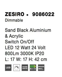 LED stolní lampy NOVA LUCE stolní lampa ZESIRO černý hliník a akryl vypínač na těle LED 12W 24V 3000K IP20 stmívatelné 9086022