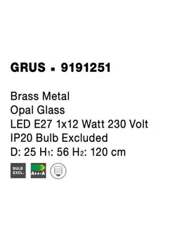 Designová závěsná svítidla NOVA LUCE závěsné svítidlo GRUS mosazný kov opálové sklo E27 1x12W 230V IP20 bez žárovky 9191251