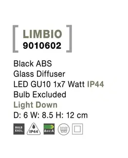 Moderní venkovní nástěnná svítidla NOVA LUCE venkovní nástěnné svítidlo LIMBIO černý ABS skleněný difuzor GU10 1x7W bez žárovky IP44 světlo dolů 9010602