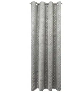 Jednobarevné hotové závěsy Sametový jednobarevný závěs s geometrickým motivem šedé barvy 140 x 250 cm