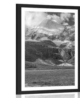 Černobílé Plakát s paspartou majestátní horská krajina v černobílém provedení