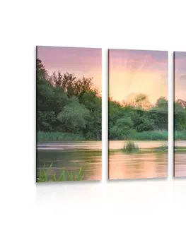 Obrazy přírody a krajiny 5-dílný obraz východ slunce u řeky