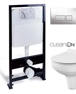 WC sedátka PRIM předstěnový instalační systém s chromovým tlačítkem  20/0041 + WC CERSANIT CITY NEW CLEANON + WC SEDÁTKO SLIM PRIM_20/0026 41 CI2