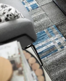 Koberce a koberečky Dywany Lusczow Kusový koberec ALTER Siena čtverce/mřížka modrý, velikost 80x150
