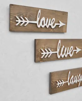 Bytové doplňky a dekorace Kalune Design Nástěnná dřevěná dekorace LOVE LIVE LAUGH hnědá/bílá