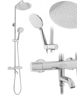 Sprchy a sprchové panely Sprchový set s termostatem Rea Lungo chrom - vanová baterie, dešťová a ruční sprcha