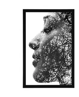 Černobílé Plakát žena s abstraktními prvky