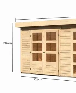 Dřevěné plastové domky Dřevěný zahradní domek KERKO 6 s přístavkem 240 Lanitplast Přírodní dřevo