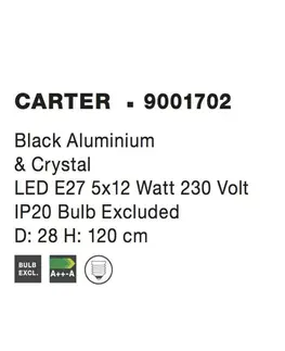 Retro závěsná svítidla NOVA LUCE závěsné svítidlo CARTER černý hliník a křišťál E27 5x12W 230V IP20 bez žárovky 9001702