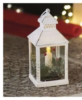 Vánoční lucerny EMOS Vánoční LED lucerna se svíčkou Fuka 23 cm bílá