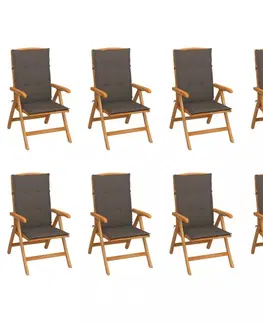 Zahradní židle Skládací zahradní židle s poduškami 8 ks teak / látka Dekorhome Šedohnědá taupe
