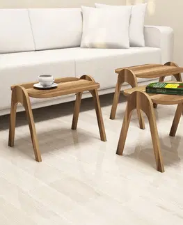 Stolky do obývacího pokoje Kalune Design Sada 3 odkládacích stolků PARIS ořech
