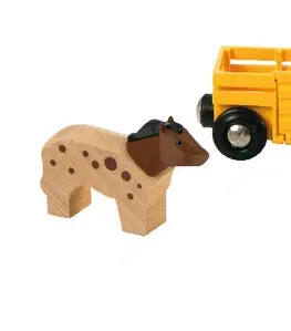 Hračky BRIO - Zemědělský vlak pro přepravu zvířat se 2 vagónky, krávou, koněm