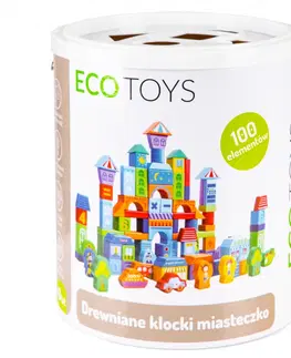 Stavebnice Dřevěné kostky Městečko EcoToys 100 kusů