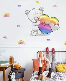 Samolepky na zeď Dětské samolepky na zeď - Veselý medvídek s barevnými duhami