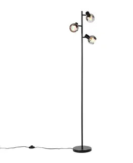 Stojaci lampy Chytrá stojací lampa černá s kouřovým sklem včetně 3 WiFi P45 - Vidro