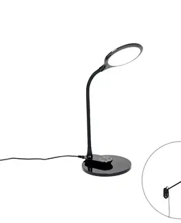 Stolni lampy Stolní a nástěnná lampa černá včetně LED s dotykovým stmívačem - Joni